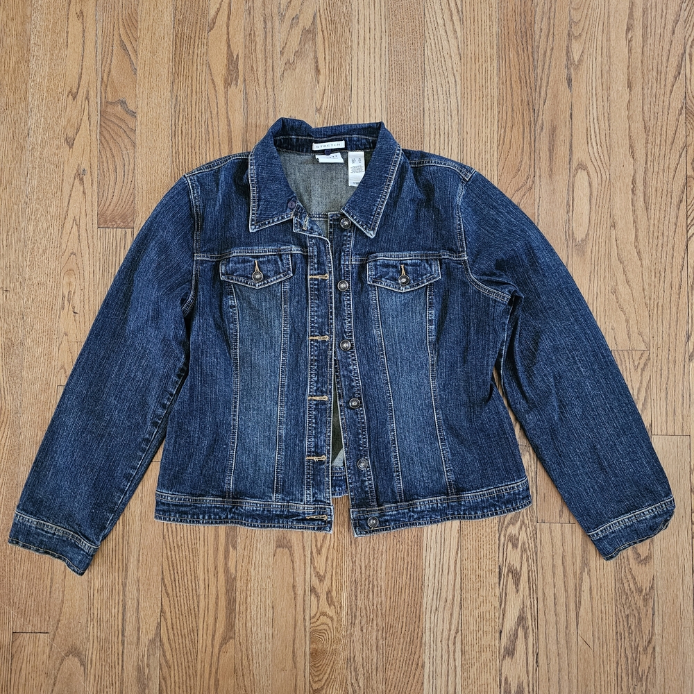 Axcess By Liz Claiborne Blue Denim Jacket Detachable Faux Fur Collar Size XL